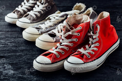 Preview: Sneaker On Wooden Table Background