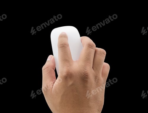 Preview: Male Hand Holding Computer Mouse Isolate On Black Background