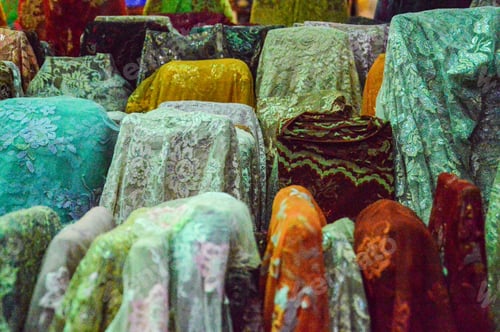 Preview: Fabric Display At A Textile Market In Medan, Indonesia