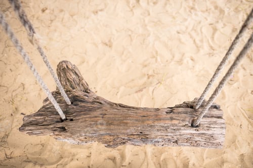 Preview: Wooden Swing And Sand Beach Background.