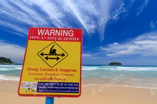 Preview: Warning Strong Currents & Dangerous Sign (English, Russian And Thai Language).