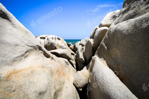 Preview: Massive Boulders Facing The Blue Sea And Sky In A Remote Coastal Town Near Danang, Vietnam