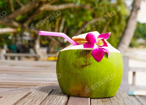 Preview: Coconut Drink On The Wooden Table