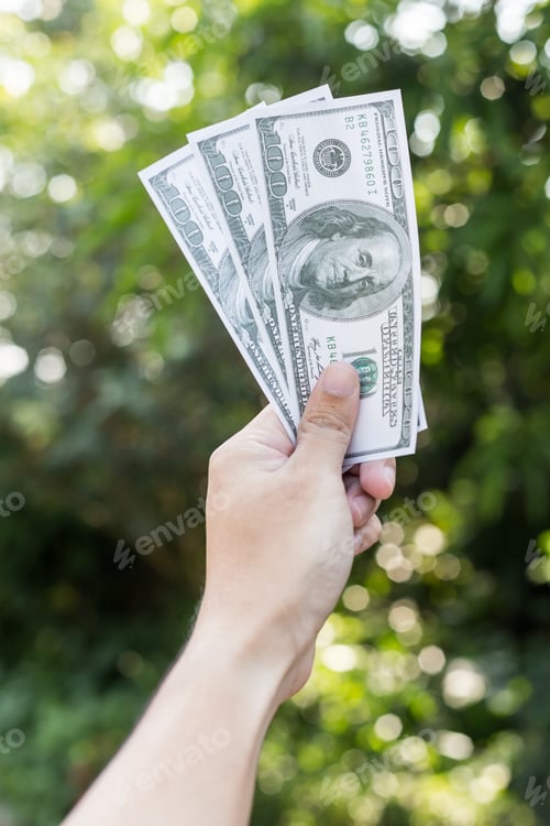 Preview: Dollar On Hand With Garden Background