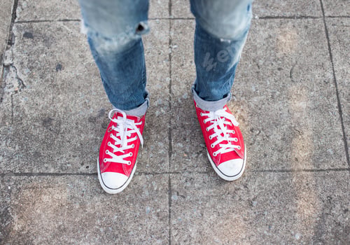 Preview: Red Shoes With White Laces On Street