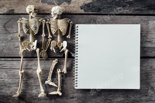 Preview: Model Skeleton And Note Book On Wooden Background
