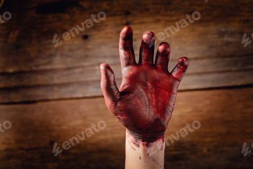 Preview: Blood On The Hand With Wooden Background