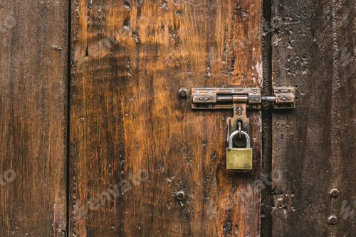 Preview: Old Padlock On A Wooden Door,Old Wooden Door
