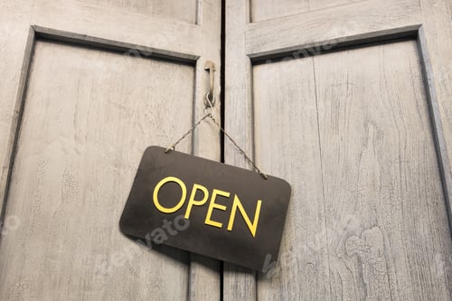Preview: Open Sign On Old Wood Door.