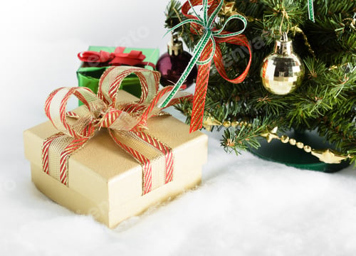 Preview: Christmas Tree And Gifts On White Background
