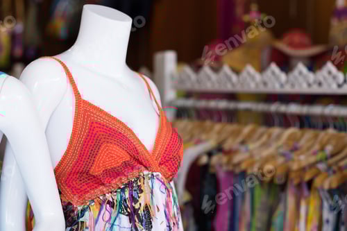 Preview: Mannequin In Multicolored Beach Dress.