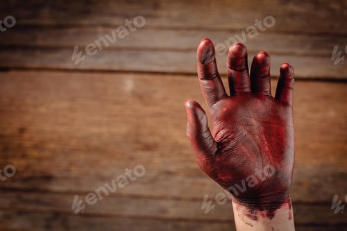 Preview: Blood On The Hand With Wooden Background