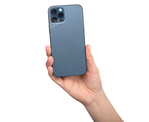 Preview: Close Up Hand Hold Phone Isolated On White, Mock-Up Smartphone White Color Blank Screen