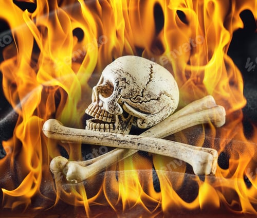 Preview: Abstract Of Cranium And Fire On Black Background