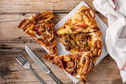 Preview: Pizza In Paper Box On Wooden Background