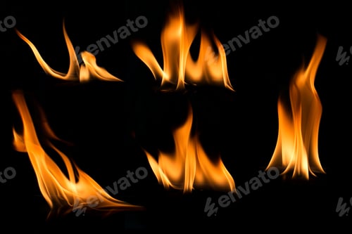 Preview: Fire Flames Collection On Black Background