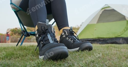 Preview: Woman Wear Sport Shoes At Camping Site