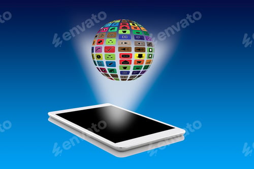 Preview: Social Media With Colorful Application Icons, On Tablet