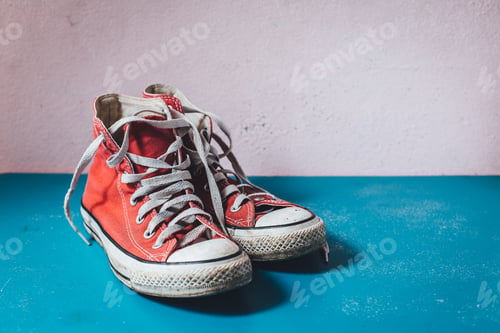 Preview: Red Sneakers On Blue Floor ,Filter Vintage