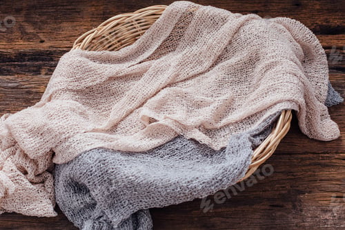Preview: Towel In The Basket On Wooden Table Background