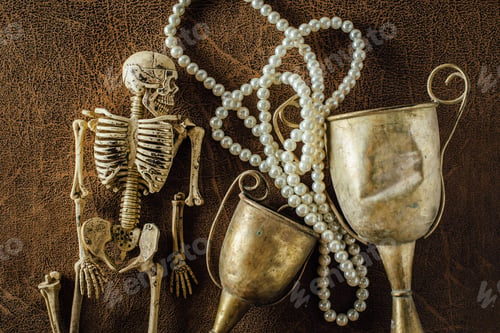 Preview: Still Life With Skeleton With Old Trophies And Pearls