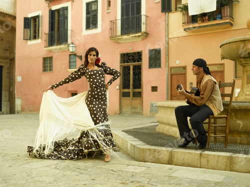 Preview: Young Woman Dancing And A Mid Adult Man Playing The Guitar