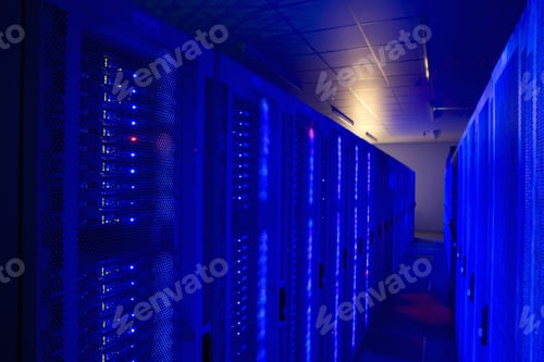 Preview: Blue Glow Of Network Servers In Server Room