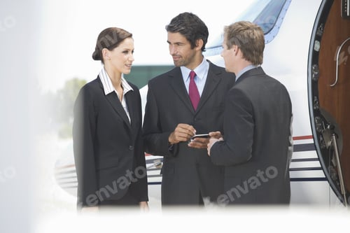 Preview: Three Business Colleagues Standing By A Plane