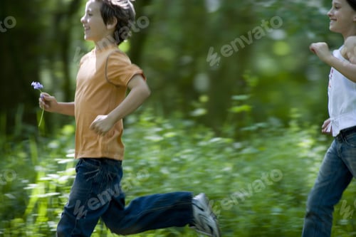 Preview: Sister Chasing Brother (8-10) Outdoors, Side View