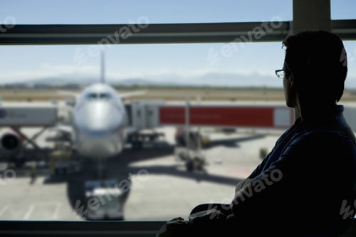 Preview: Man In Airport Watching Airplanes On Tarmac