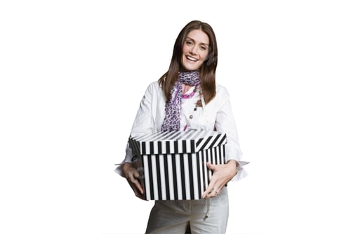 Preview: Smiling Woman Holding Large Hat Box