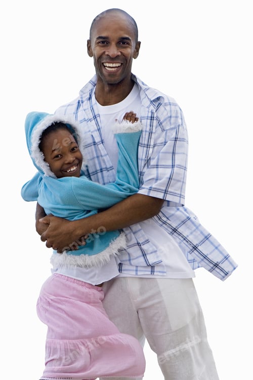 Preview: Happy Father Hugging Daughter Wearing Blue Hoody