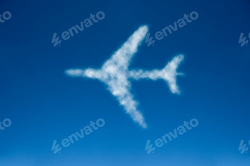 Preview: Travel Concept Of Airplane Rendered In Clouds Against Blue Sky