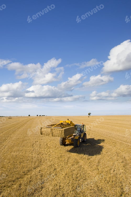 Preview: Tractor Straw Baling In Sunny, Rural Field
