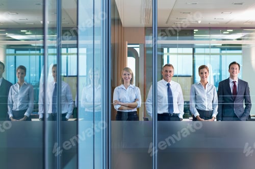 Preview: Business Team Through Glass Of Conference Room Smiling At Camera