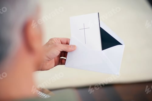 Preview: Detail Of Senior Man Holding Condolence Card At Bereavement