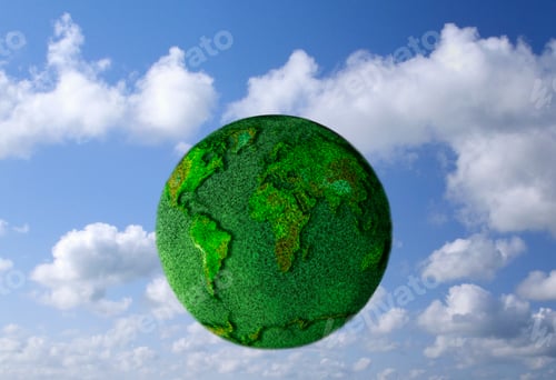 Preview: Environmental Concept With World Map Imposed On Grass Covered Globe