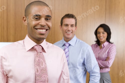 Preview: Businessman By Two Colleagues, Smiling, Portrait, Close-Up