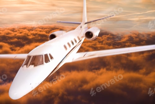 Preview: Airplane Flying Over Orange Clouds