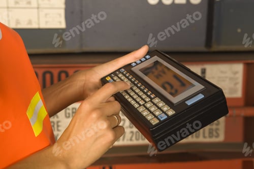 Preview: Mid Section View Of A Dock Worker Using A Handheld Device