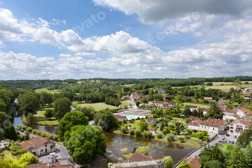 Preview: Rooftops And River In Idyllic Village, Bourdeilles, Dordogne, France