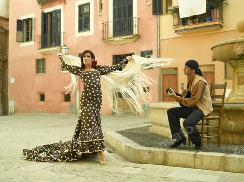 Preview: Young Woman Dancing And A Mid Adult Man Playing The Guitar