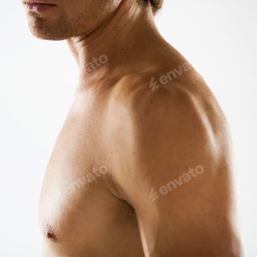 Preview: Studio Detail Of Male Nude Torso And Shoulders Against White