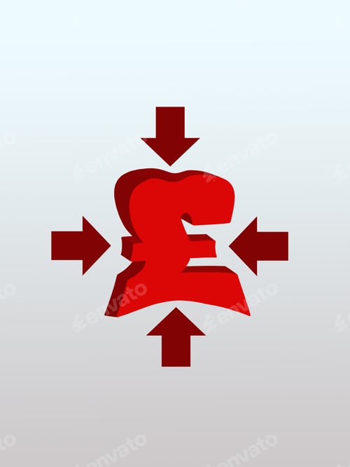 Preview: Red British Pound Symbol with Arrows