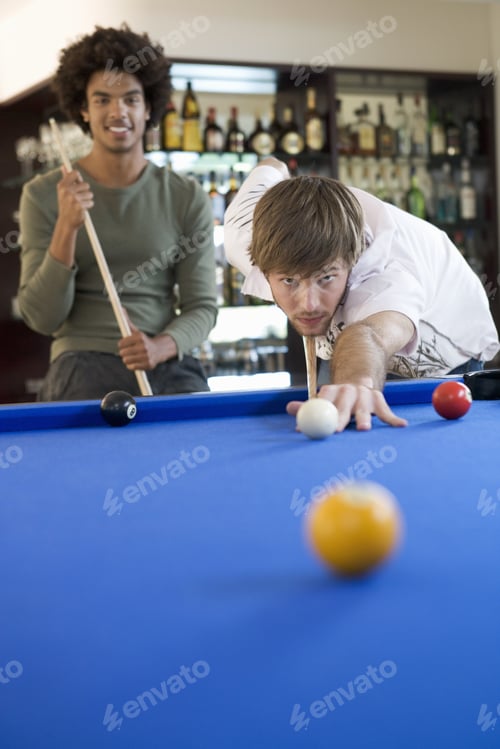 Preview: Two Young Men Playing Pool