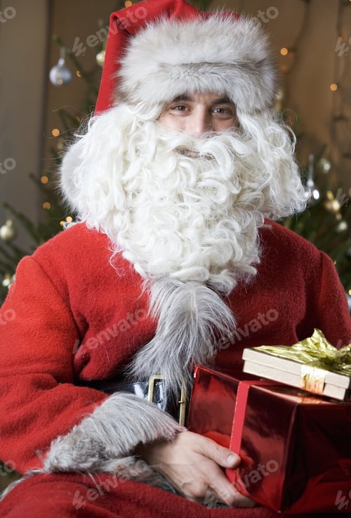 Preview: Father Christmas/Santa Claus Holding A Pile Of Presents