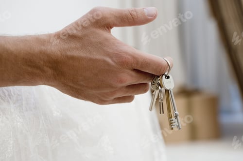Preview: Man Holding Set Of Keys, Close-Up Of Hand, Side View