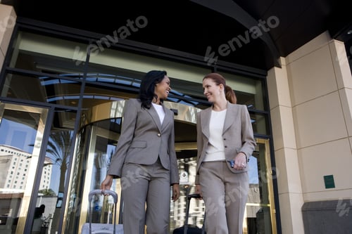 Preview: Businesswoman Leaving Hotel With Luggage