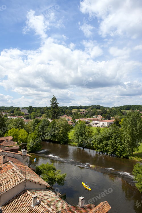 Preview: Rooftops And River In Idyllic Village, Bourdeilles, Dordogne, France
