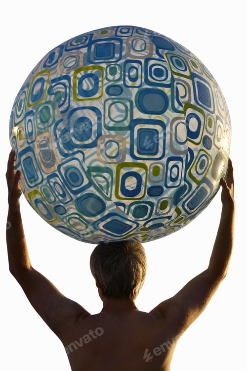 Preview: Man Holding Beach Ball Above Head, Cut Out
